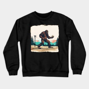 Funny Bigfoot Holding a Baseball American Baseball Player Brother Crewneck Sweatshirt